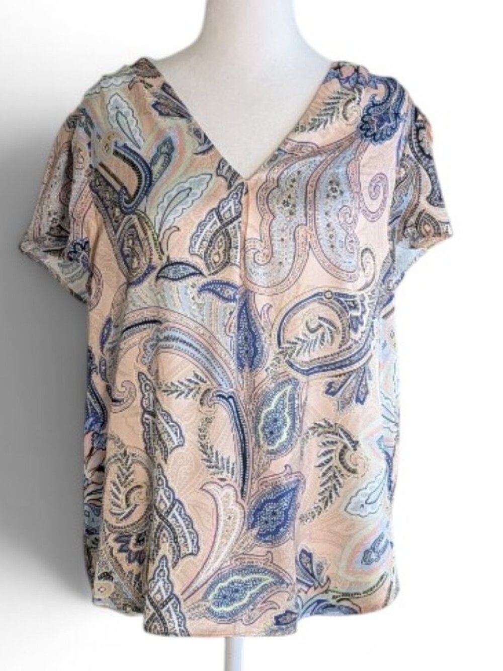 TAHARI ASL Women's Butterfly Sleeve V-Neck Top Blouse  Size M  Multi Color